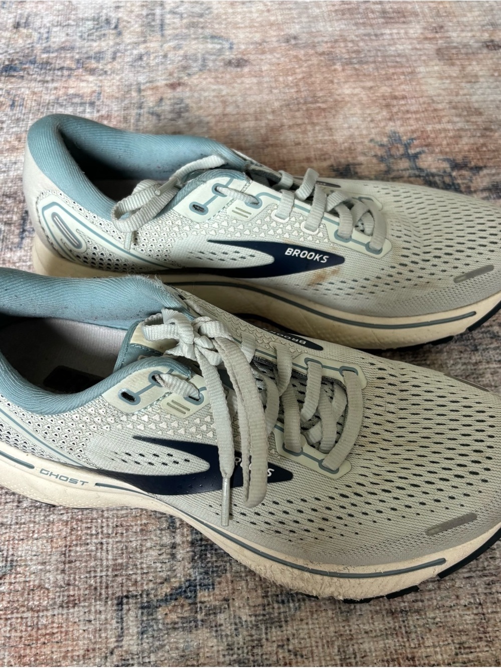 Brooks Ghost Running Shoes - Beige with Teal/Navy Accents - Picture 2 of 14
